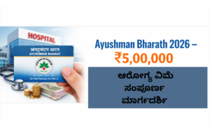 Ayushman Bharath 2026 ₹5,00,000 health insurance scheme card and hospital background